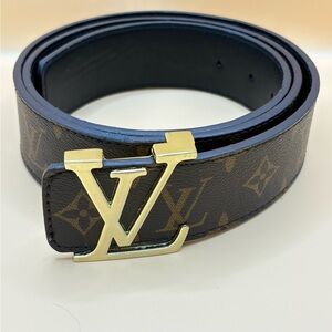 Louis Vuitton Monogram LV Gold Buckle Belt - Brown